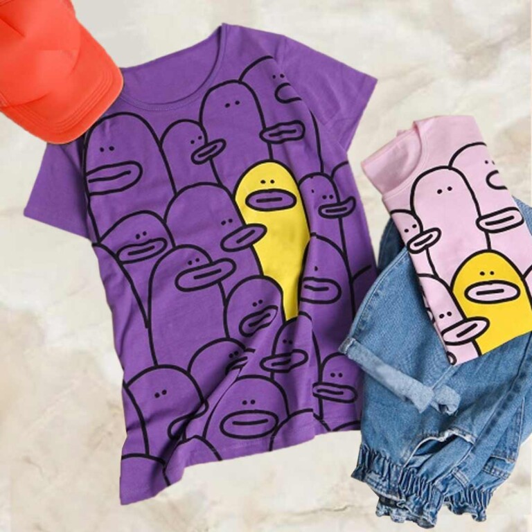 تیشرت راحتی دخترانه فانتزی تمام چاپ طرح اردک از سایت بانک لباس